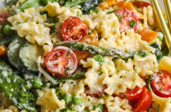 plated Creamy Pasta Primavera