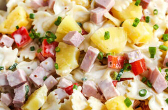 plated Ham and Pineapple Pasta Salad