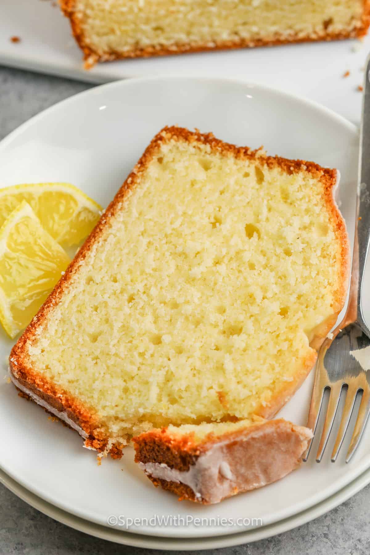 slice of Lemon Pound Cake on a plate