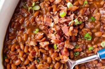 The Best Baked Beans in a casserole dish
