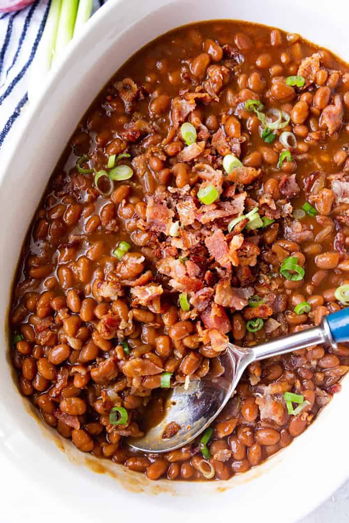 The Best Baked Beans in a casserole dish