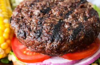 Classic Hamburger Recipe on a bun with vegetables