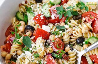 plated Mediterranean Pasta Salad