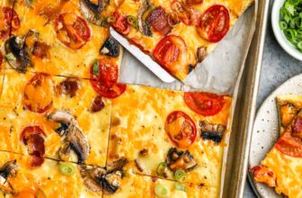 sliced Sheet Pan Eggs in the pan