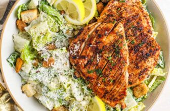 top view of Grilled Chicken Caesar Salad
