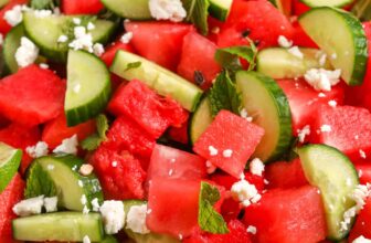 close up of Easy Watermelon Salad in a bowl