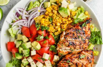 top view of plated Grilled Chicken Salad