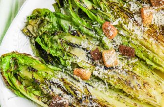 Grilled Romaine with croutons and parmesan