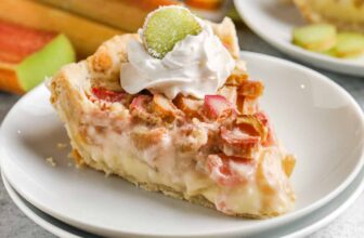 plated slice of Rhubarb Custard Pie