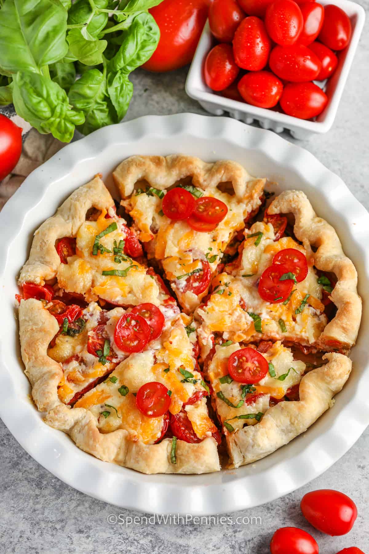 Tomato Pie cut into slices