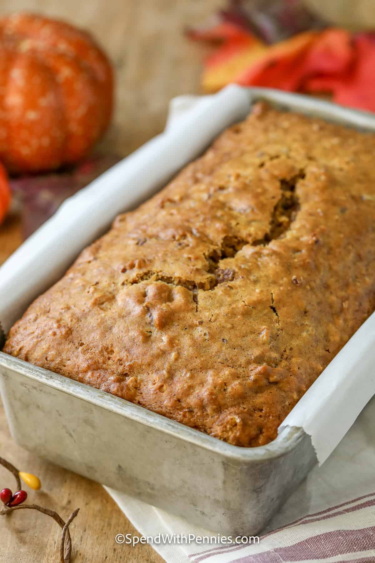 baked Pumpkin Bread in the pan