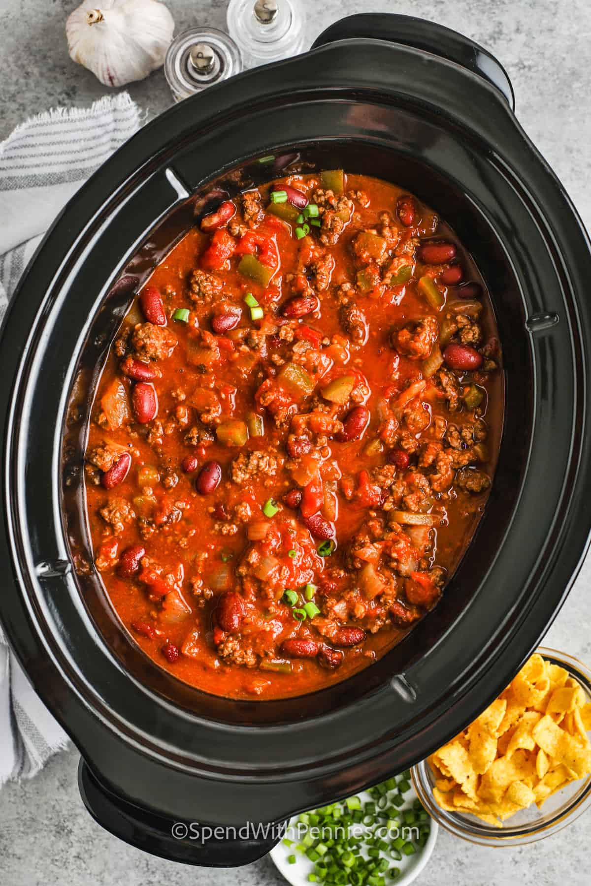 cooked Easy Crock Pot Chili Recipe in the pot