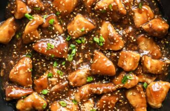 Sesame Chicken cooked in the pan