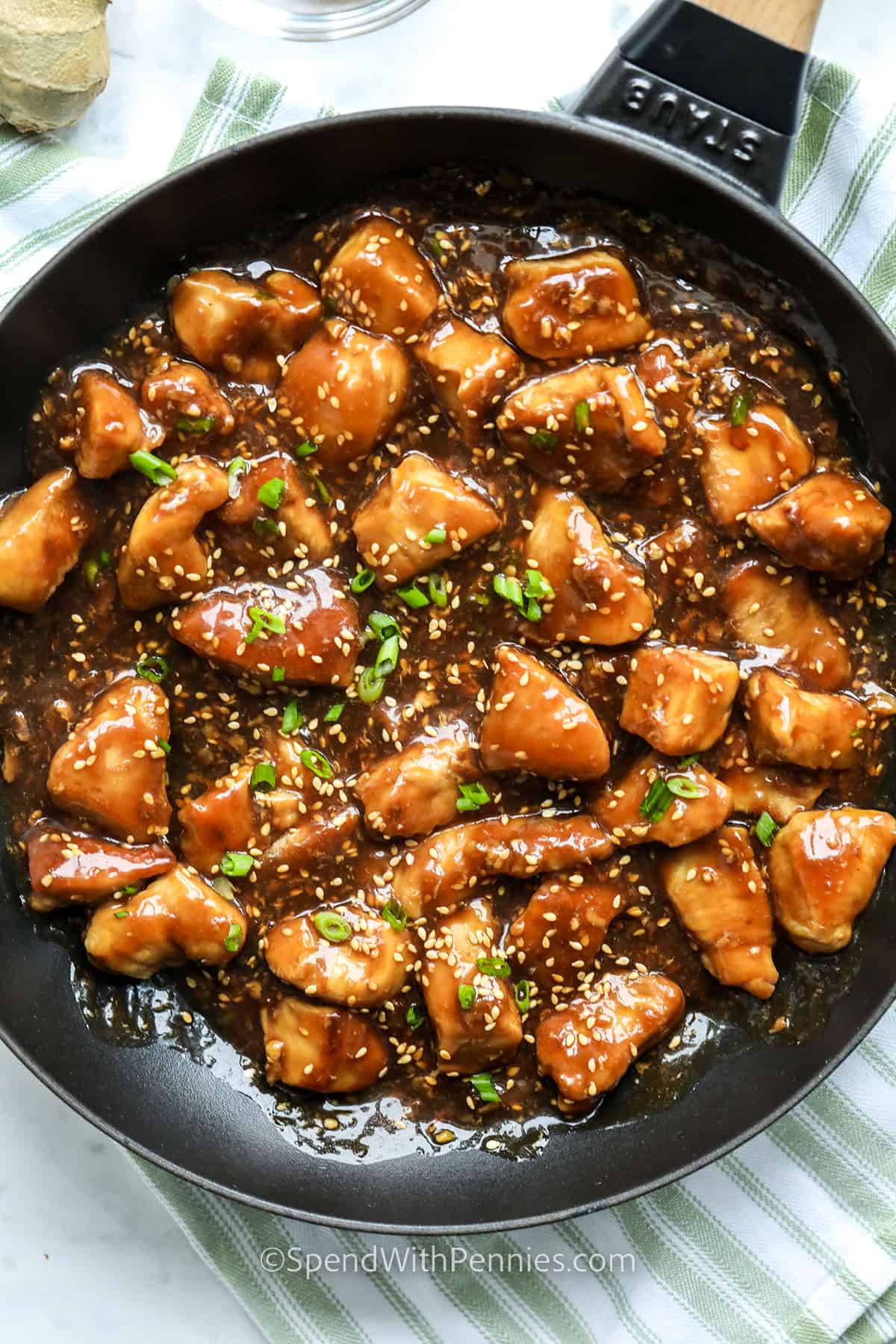 Sesame Chicken cooked in the pan