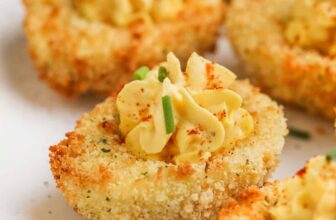 Fried Deviled Eggs with paprika