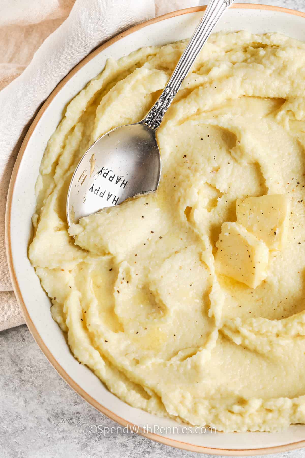 Parsnip Puree in a bowl with a spoon