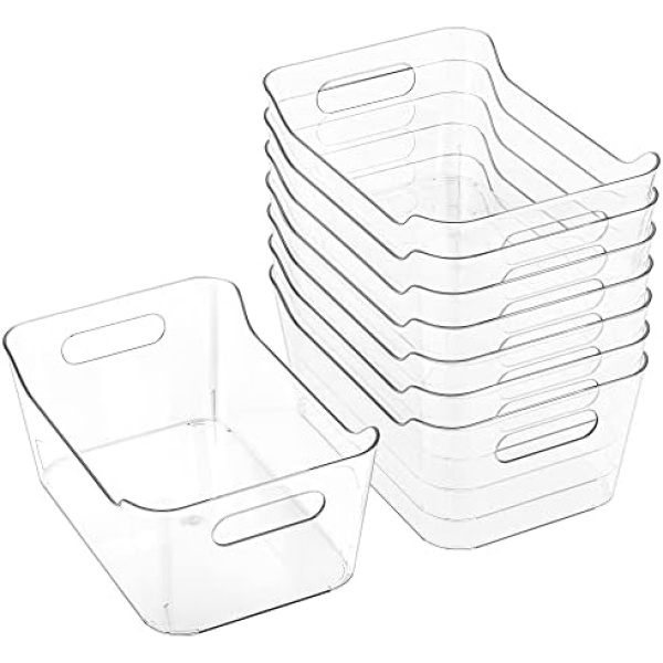 Tiawudi 8 Pack Plastic Storage Bins, Multi-Use Organizer Bins, Pantry Organizer, Plastic Storage Containers, Bins for Home & Kitchen