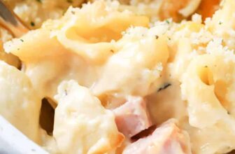 close up of creamy Cheesy Ham Casserole