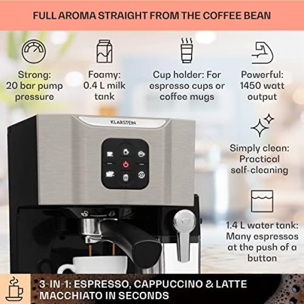 KLARSTEIN BellaVita Coffee Machine 3in1 Coffee Maker, Espresso