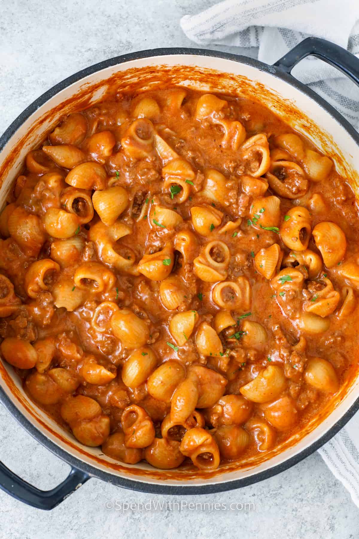 cooking Hamburger Helper in a pot