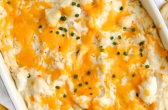 baked Cheesy Hot Crab Dip in a casserole dish