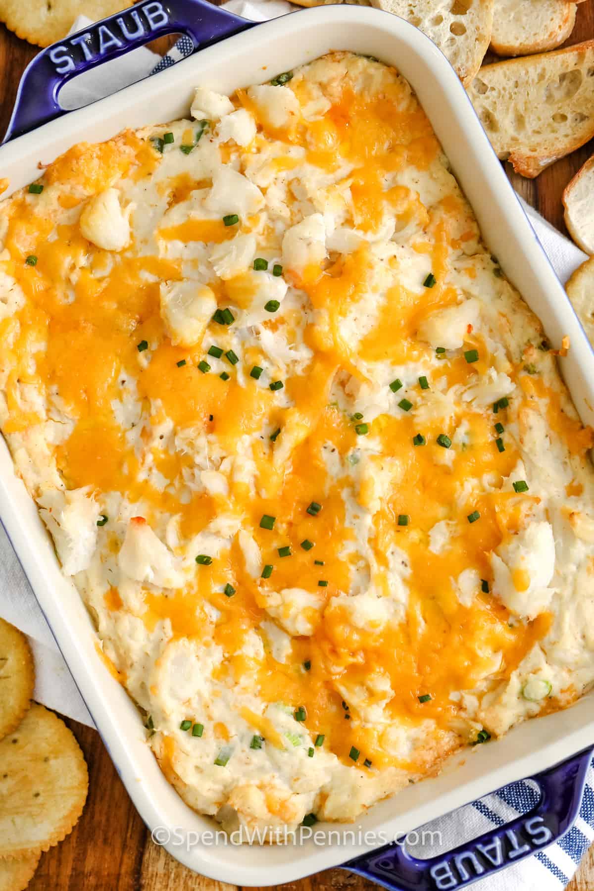 baked Cheesy Hot Crab Dip in a casserole dish