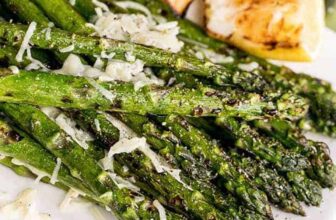 Easy Grilled Asparagus (with Parmesan) on a plate